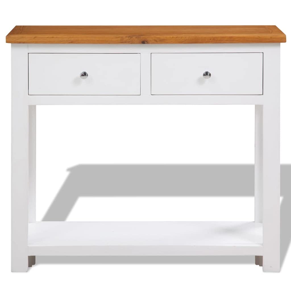Solid Oak Wood Console Table with 2 Drawers and Shelf L206503