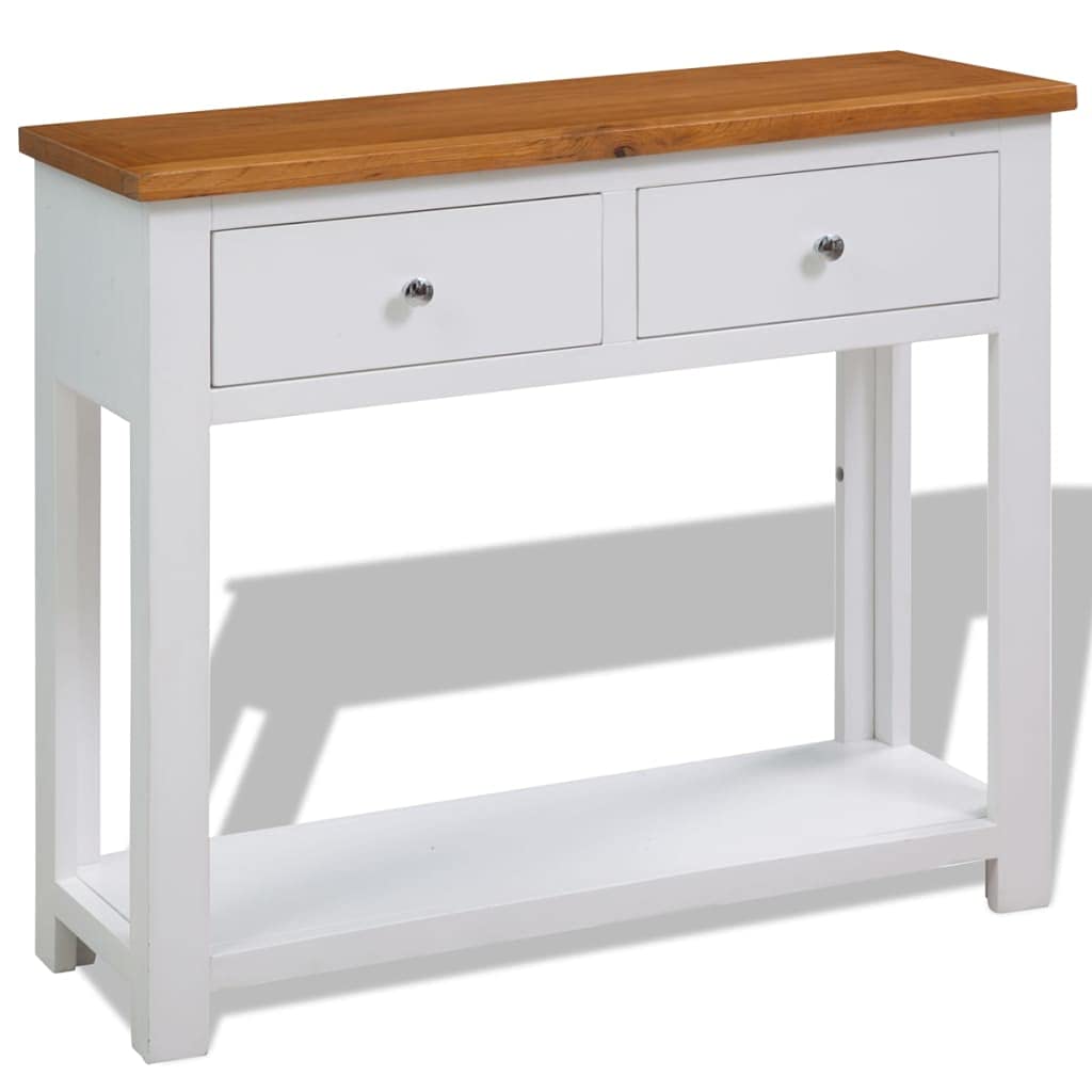 Solid Oak Wood Console Table with 2 Drawers and Shelf L206503