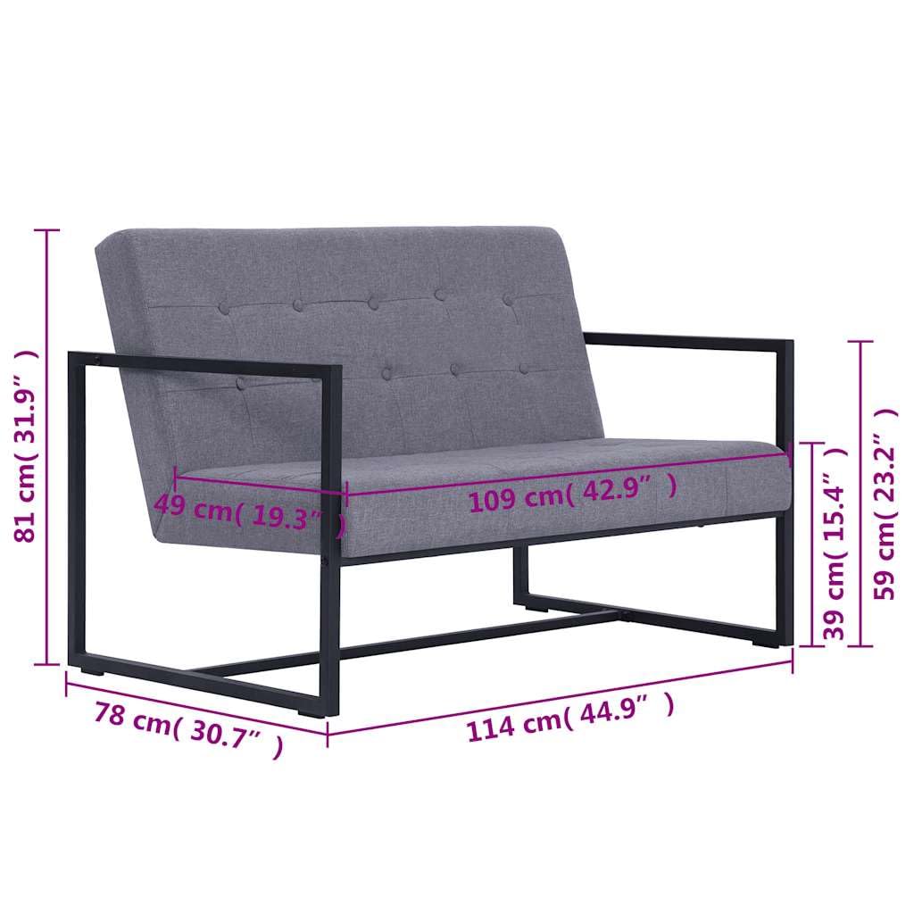 Light Gray 2-Seater Fabric Loveseat Sofa with Steel Legs A777413