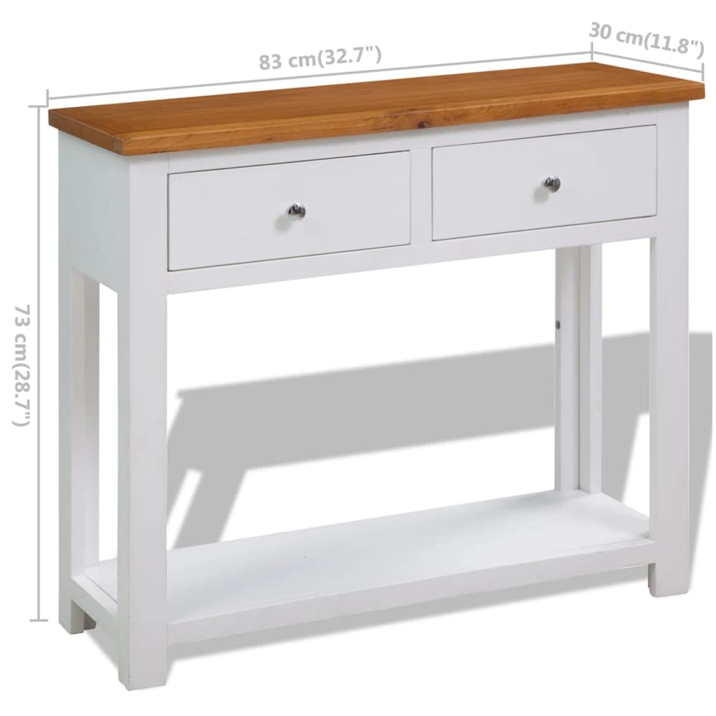 Solid Oak Wood Console Table with 2 Drawers and Shelf L206503
