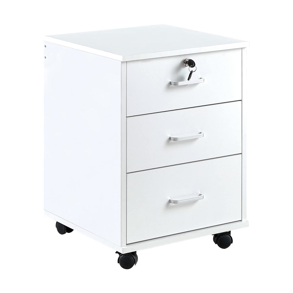 White 3 Drawer Rolling Wood File Cabinet E371