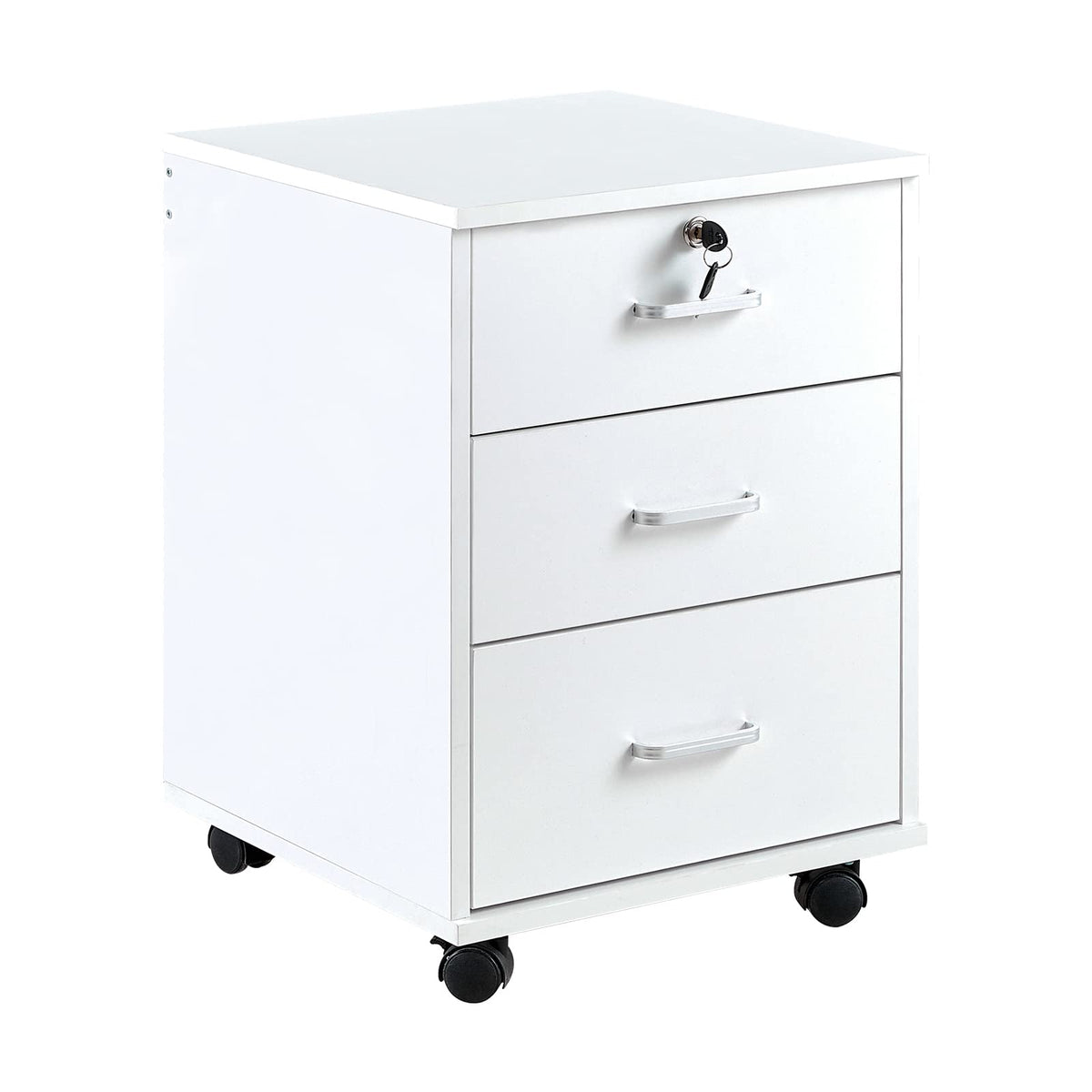 White 3 Drawer Rolling Wood File Cabinet E371