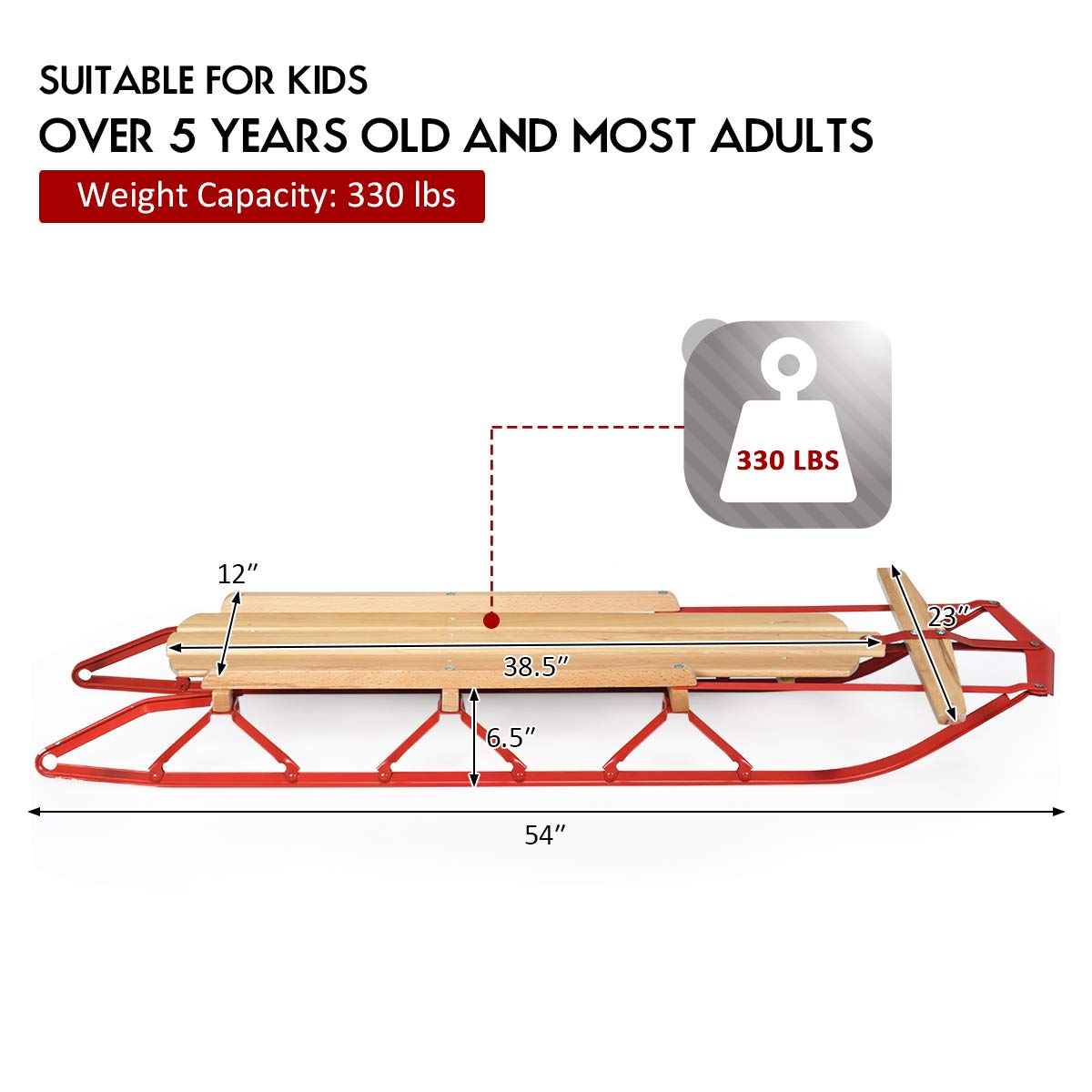 Wood Sled with Metal Runners and Steering Bar V702577