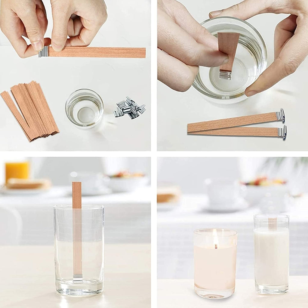 100 pcs 6 inch Wooden Candle Wicks with Metal Base Clip X254