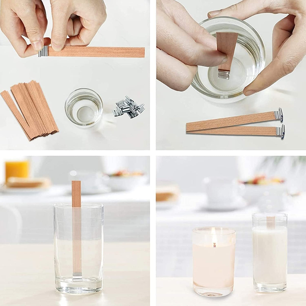 100 pcs 6 inch Wooden Candle Wicks with Metal Base Clip X254