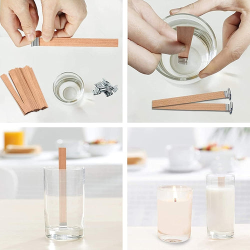 100 pcs 6 inch Wooden Candle Wicks with Metal Base Clip X254