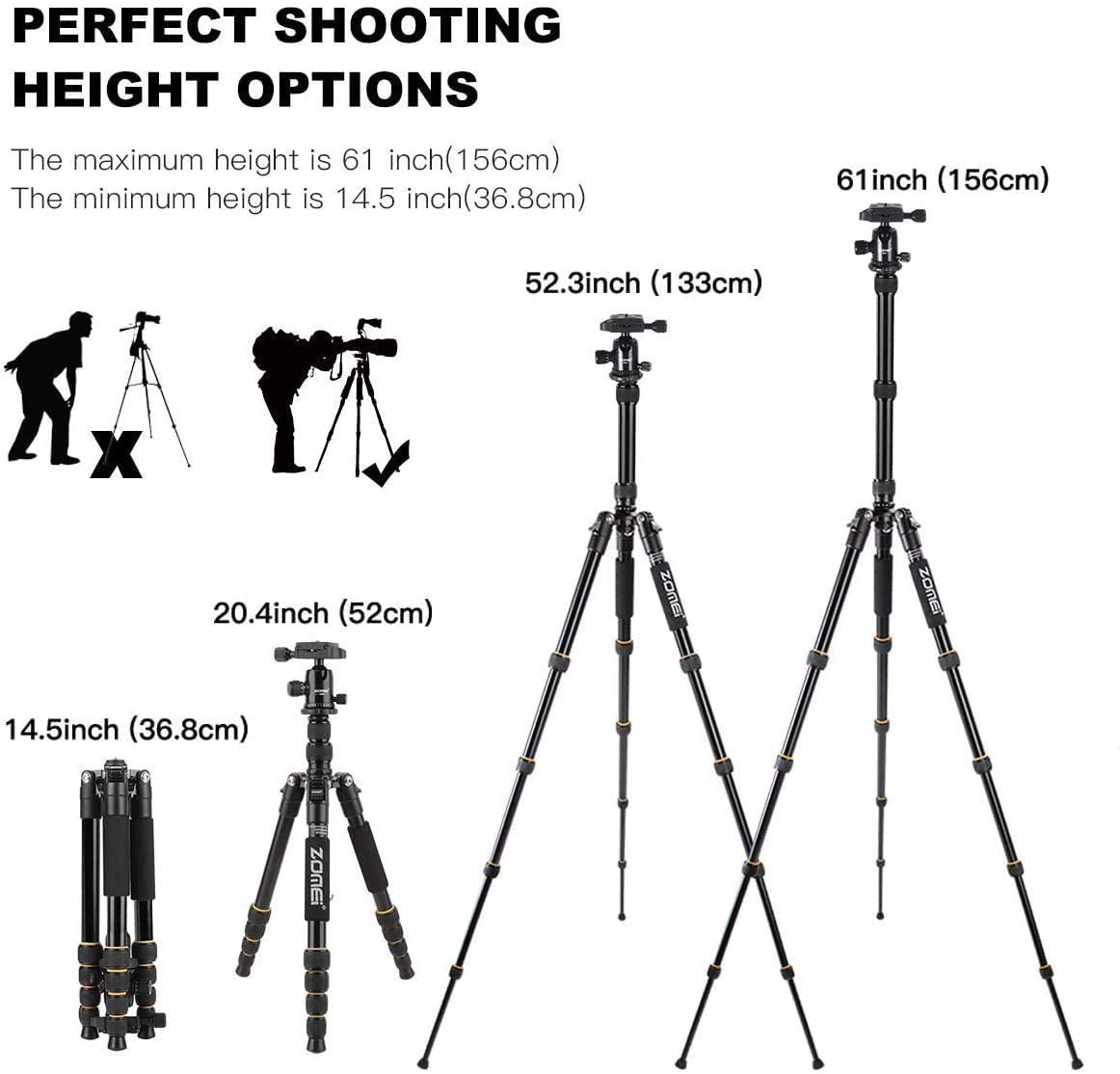Camera Tripod with Ball Head Quick Release Plate and Carrying Case W14712
