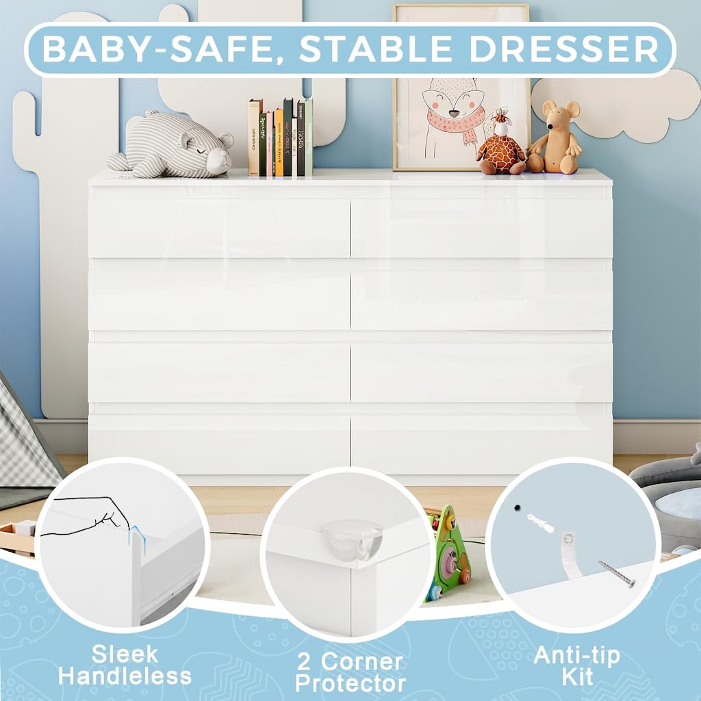 White 8 Drawer Wood Dresser I5595
