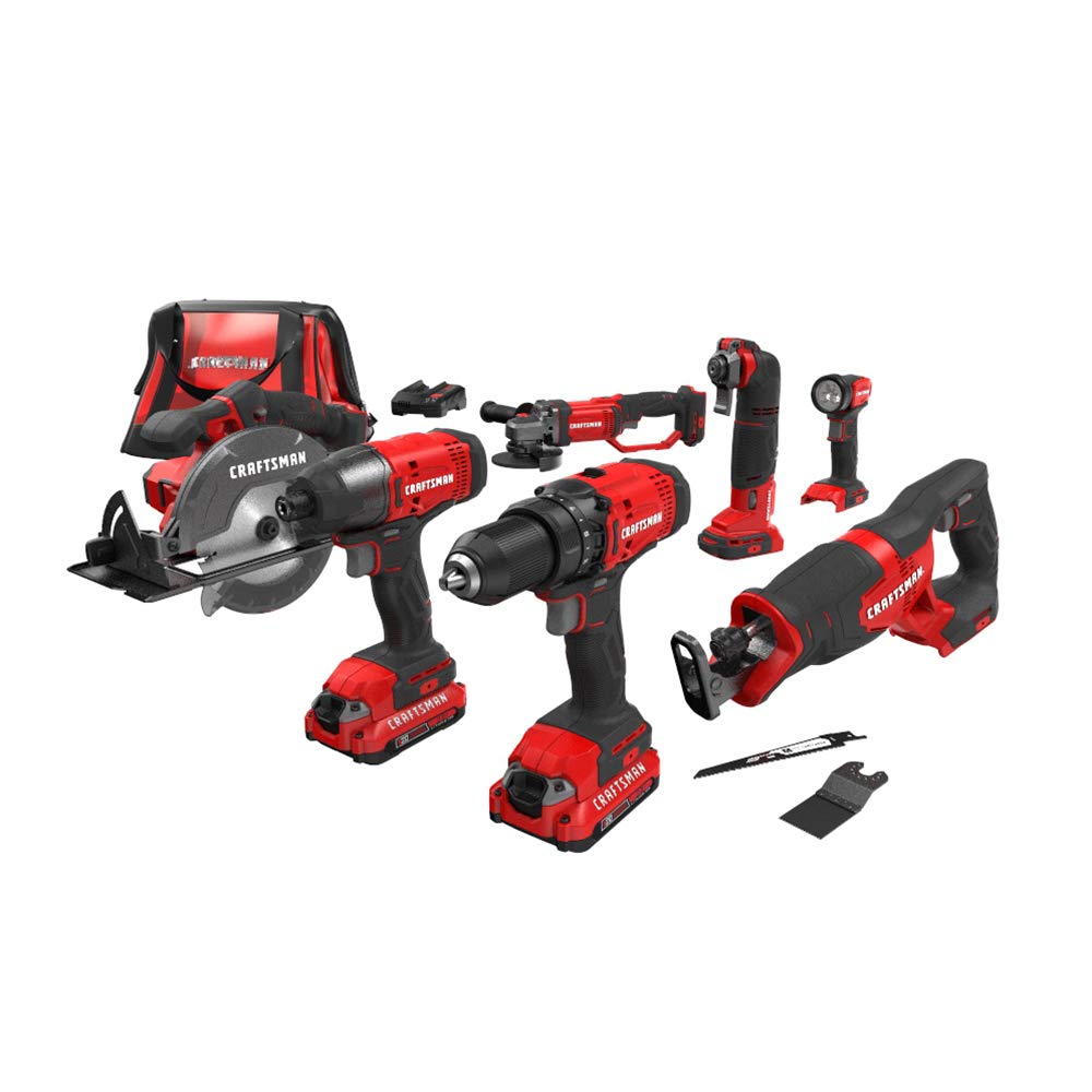 7-Tool Cordless Power Tool Combo Kit with 2 Batteries and Charger D857404