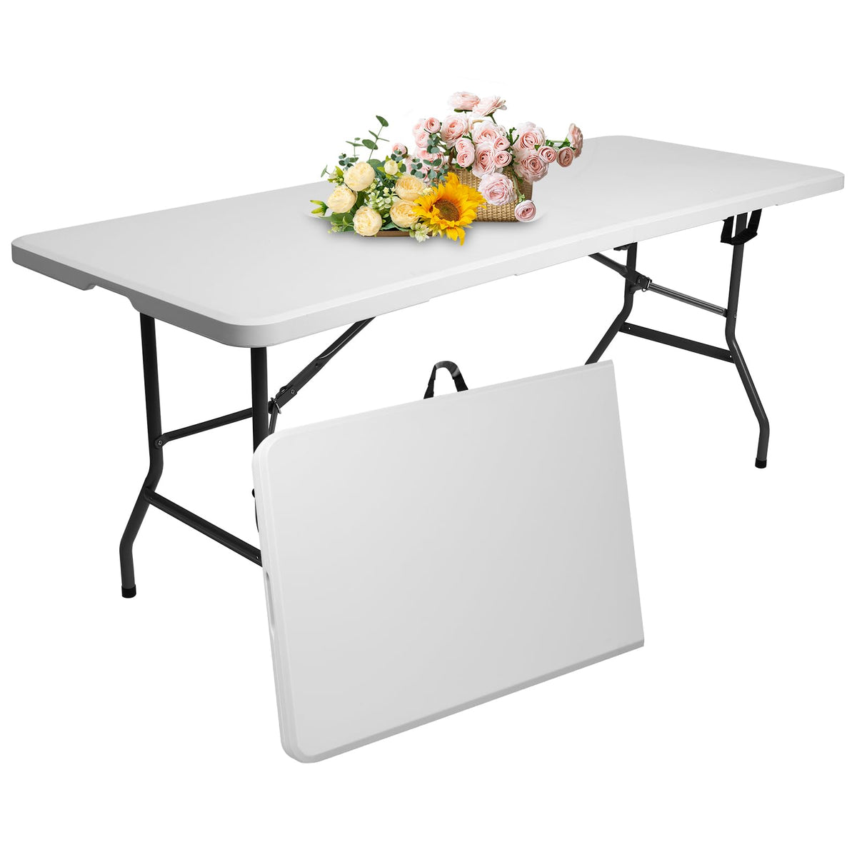 6 ft Plastic Folding Table with Carry Handle E533127