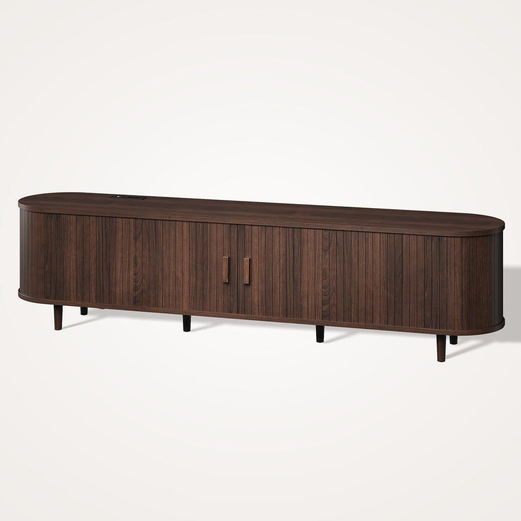 70" Walnut TV Stand with Sliding Doors and Adjustable Shelves D968