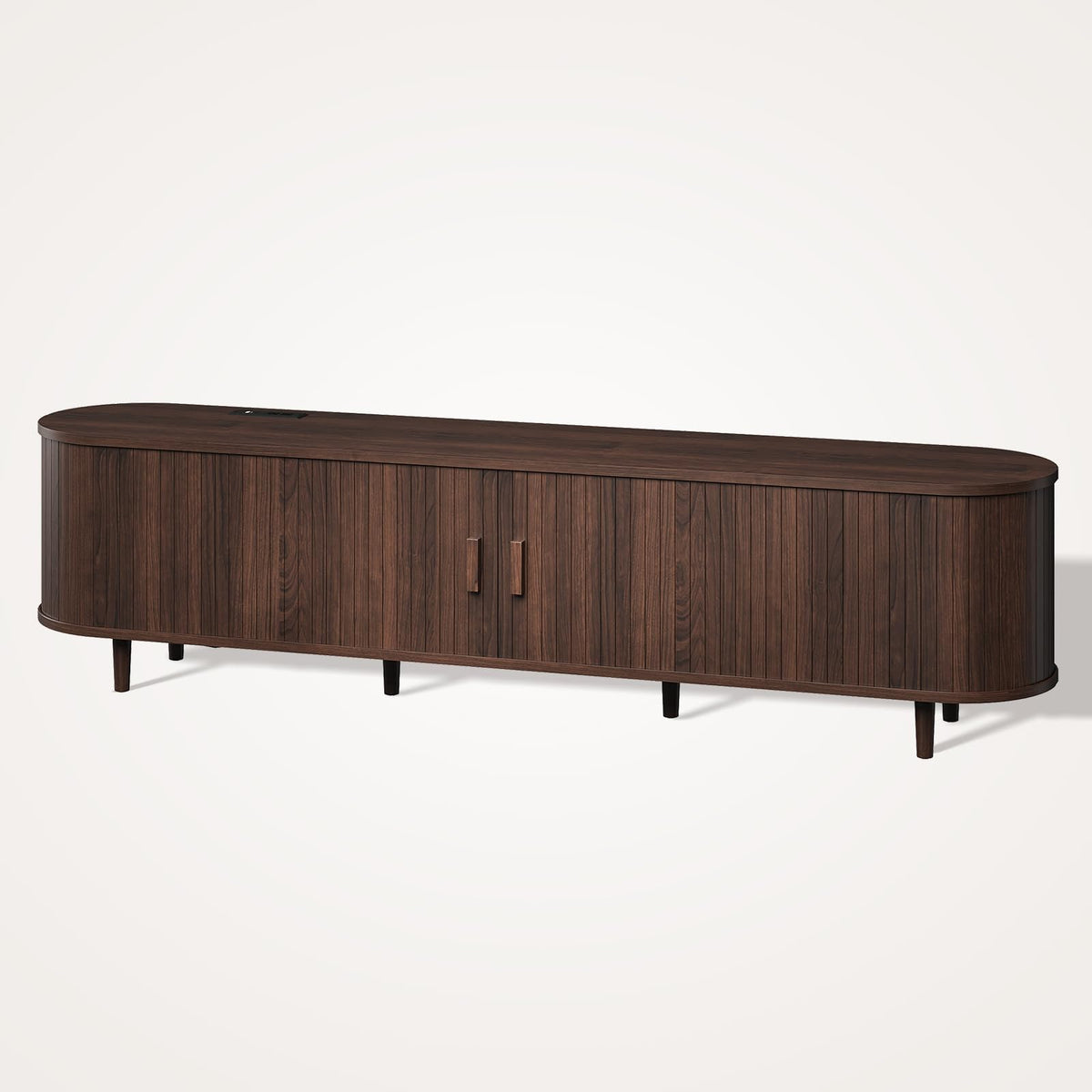 70" Walnut TV Stand with Sliding Doors and Adjustable Shelves D968