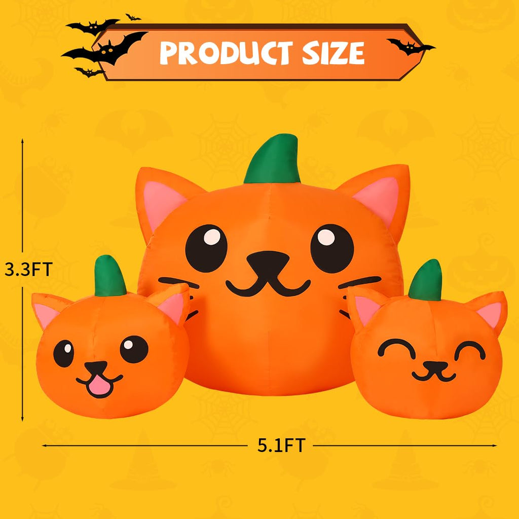 5FT Inflatable Three Pumpkin Cat Head with Built-in LEDs K982703