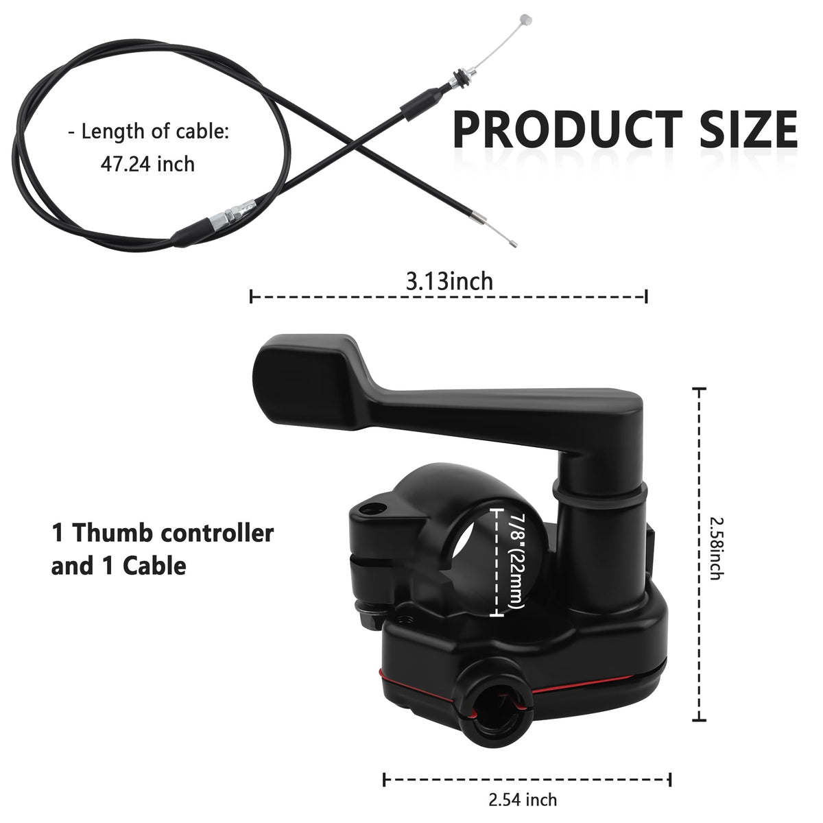 22mm Thumb Throttle Kit with Cable Aluminum Motorcycle ATV O45501