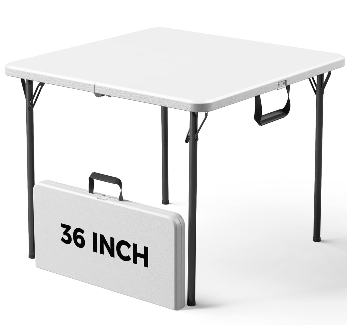 36" White Folding Table with Built-in Handle P38958