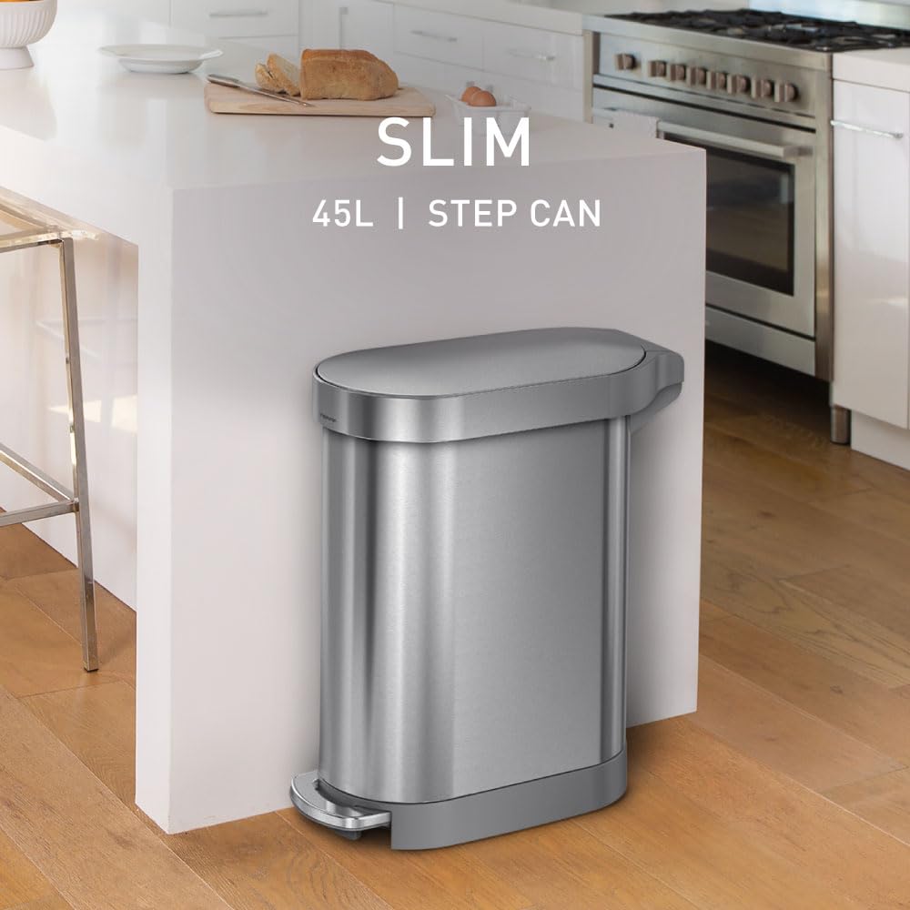 45 Liter Brushed Stainless Steel Step Trash Can M3266