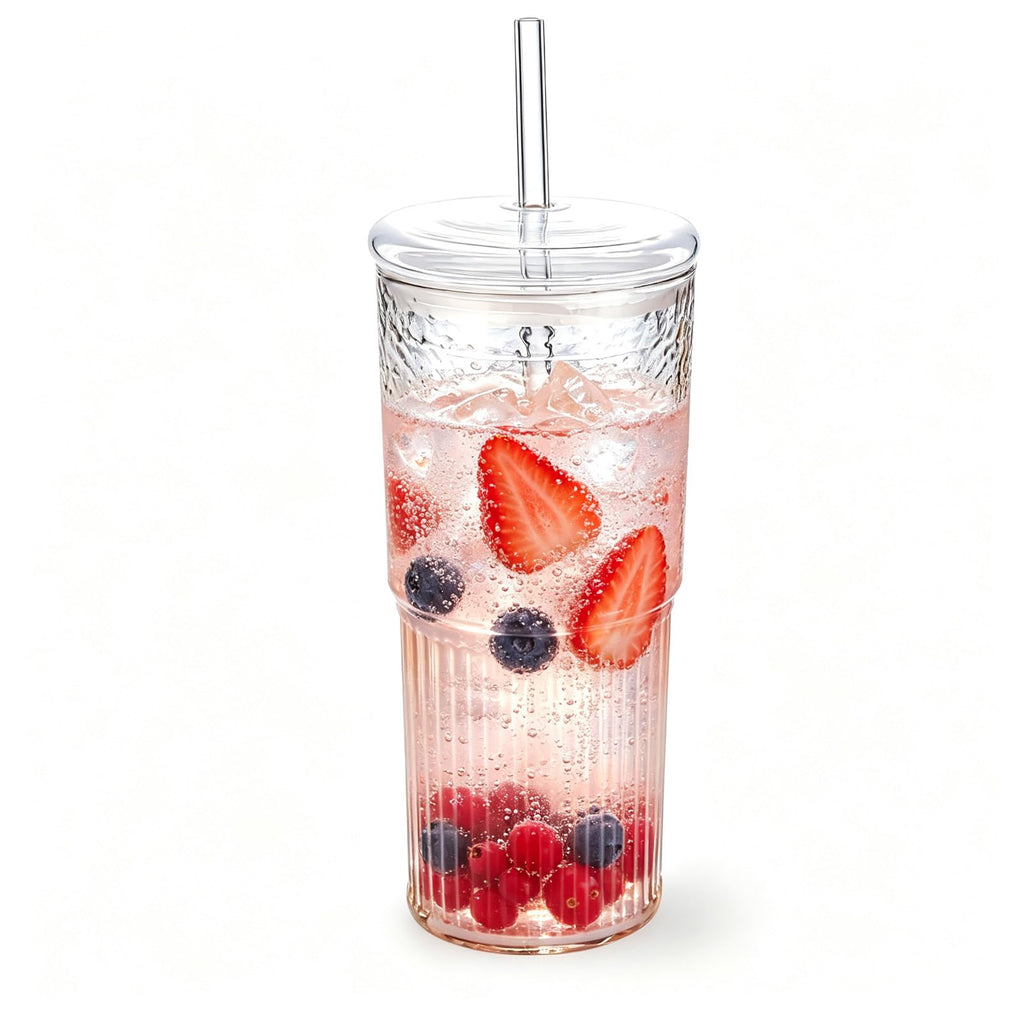20 oz Glass Cups with Lids and Straws G39687