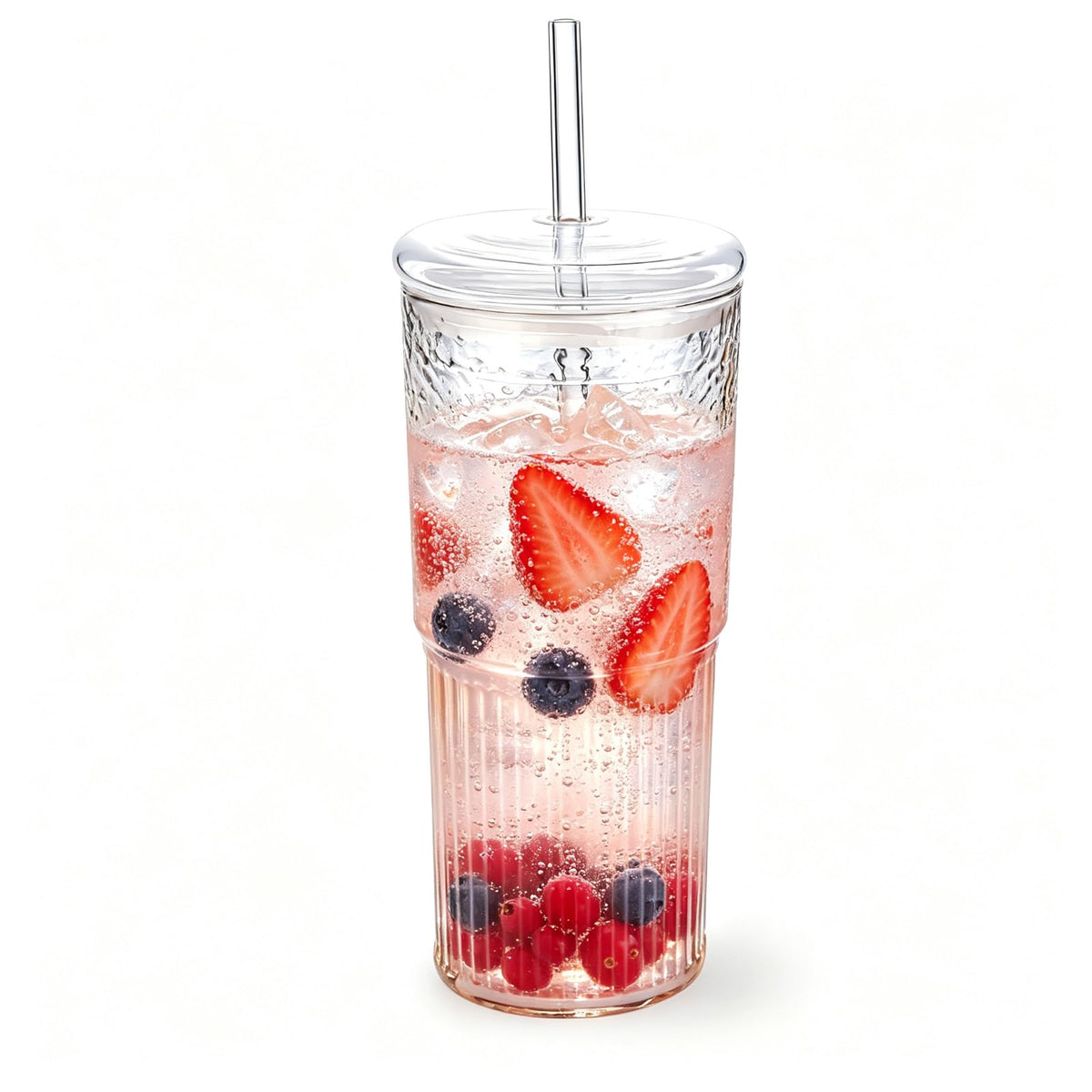 20 oz Glass Cups with Lids and Straws G39687