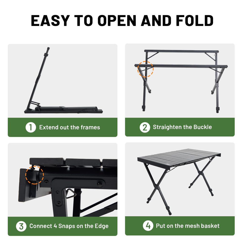 Folding Camping Table Adjustable Height Lightweight Aluminum Black Z9570