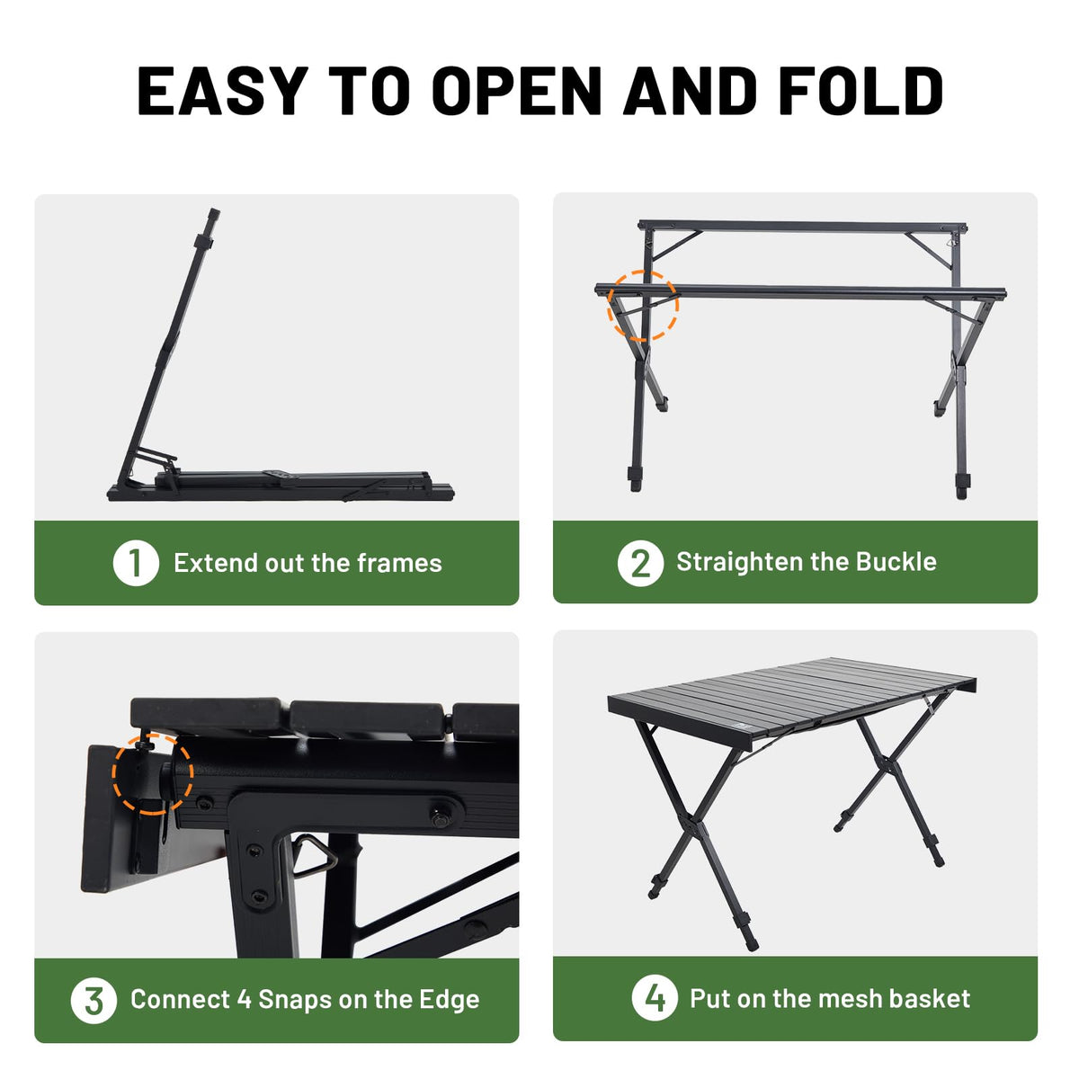 Folding Camping Table Adjustable Height Lightweight Aluminum Black Z9570