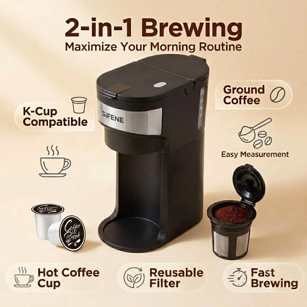 Single Serve Coffee Maker, K-Cup & Ground, Mini, BPA Free, Black U57880