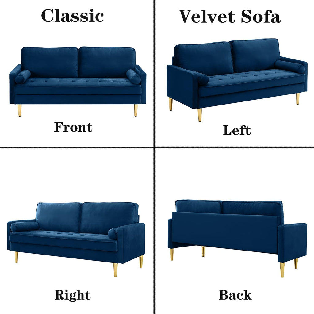 Navy Velvet 2-Seater Loveseat Sofa with Metal Legs J61774