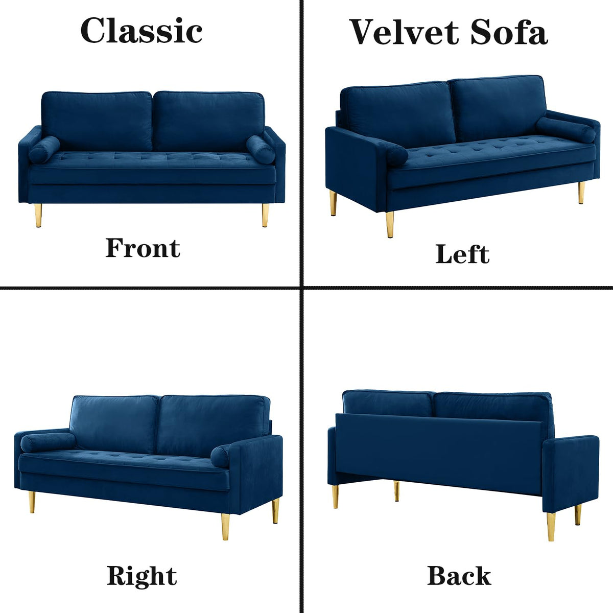 Navy Velvet 2-Seater Loveseat Sofa with Metal Legs J61774
