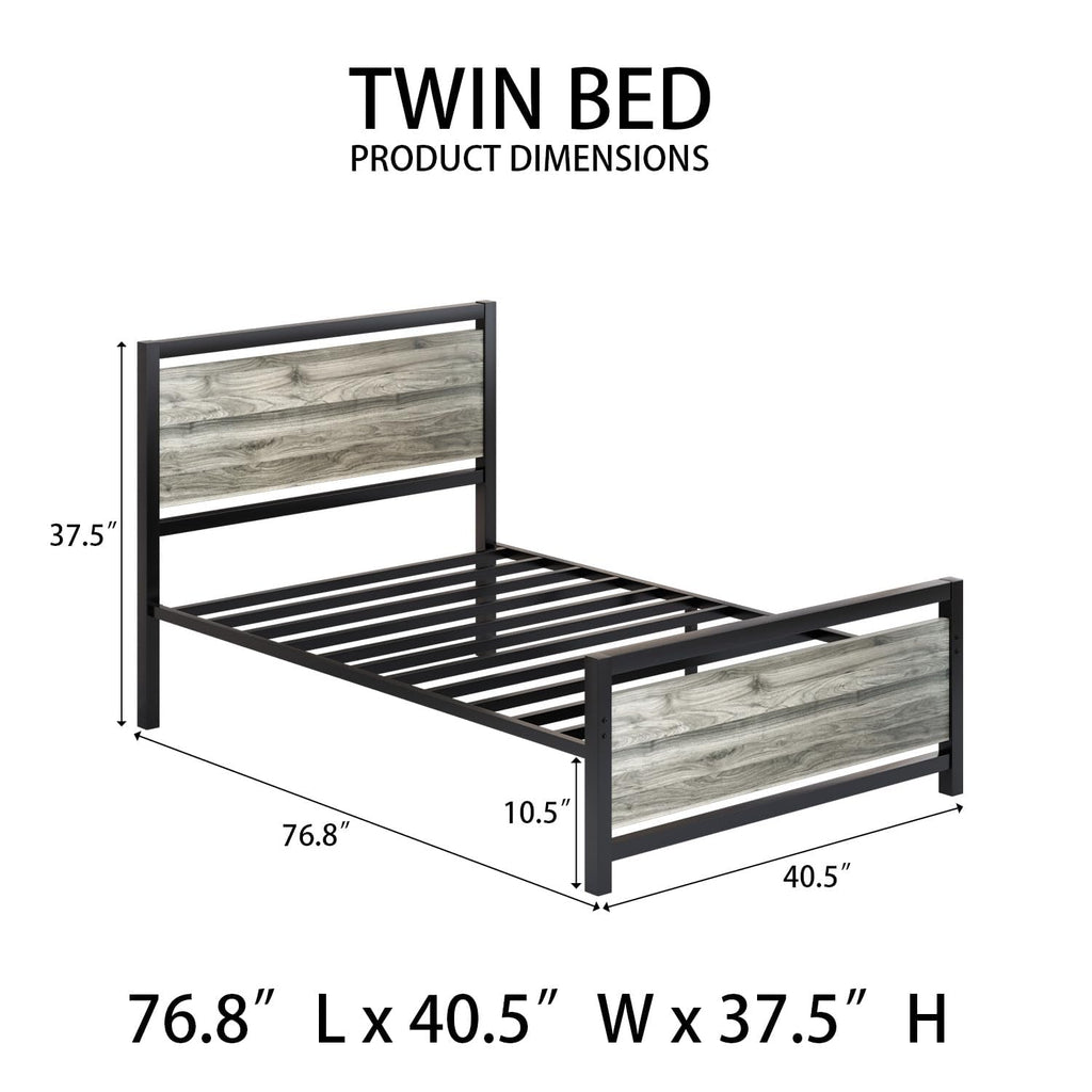 Twin Metal Bed Frame with Industrial Headboard T493