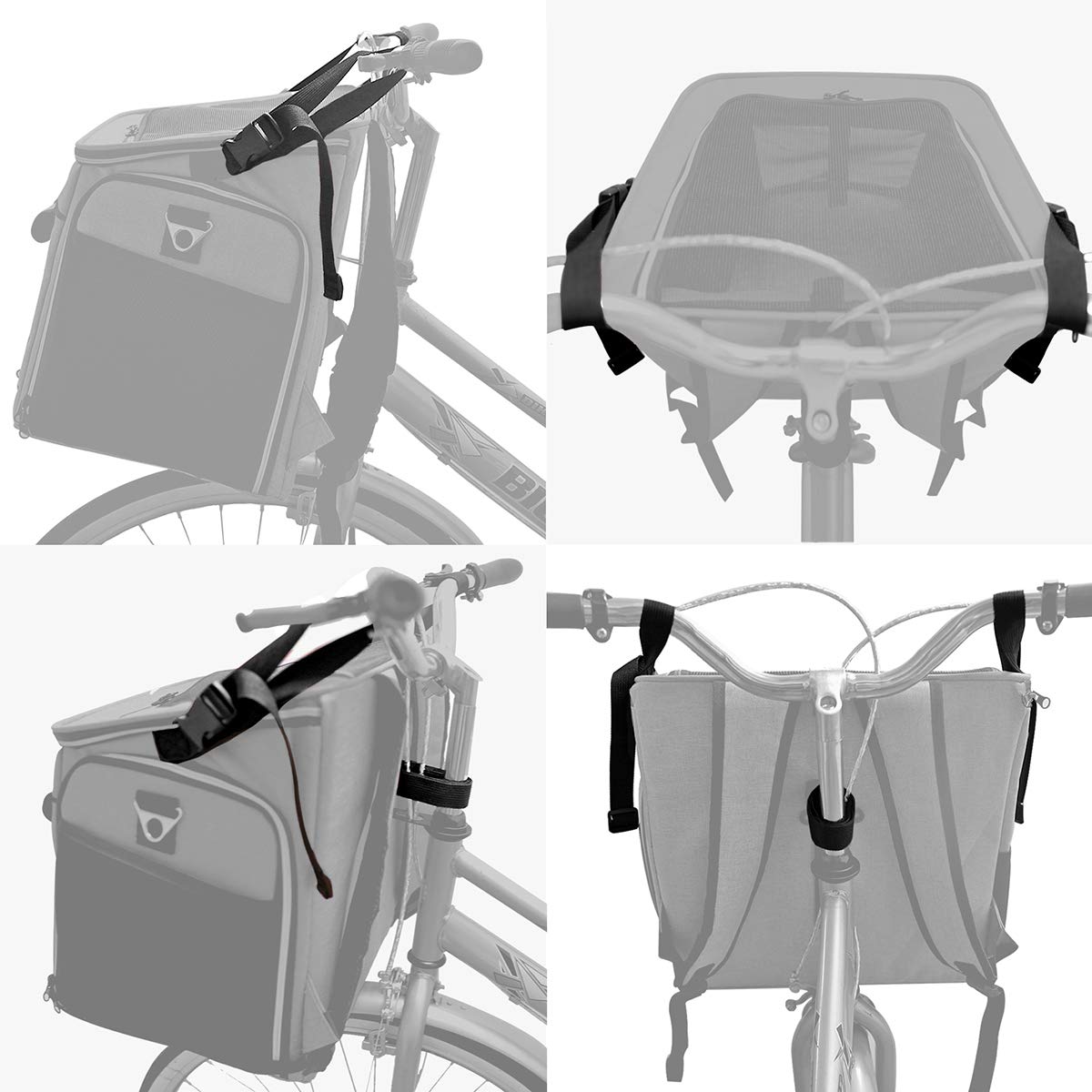 Foldable Soft-Sided Dog Bike Basket Carrier with 2 Open Doors F76999