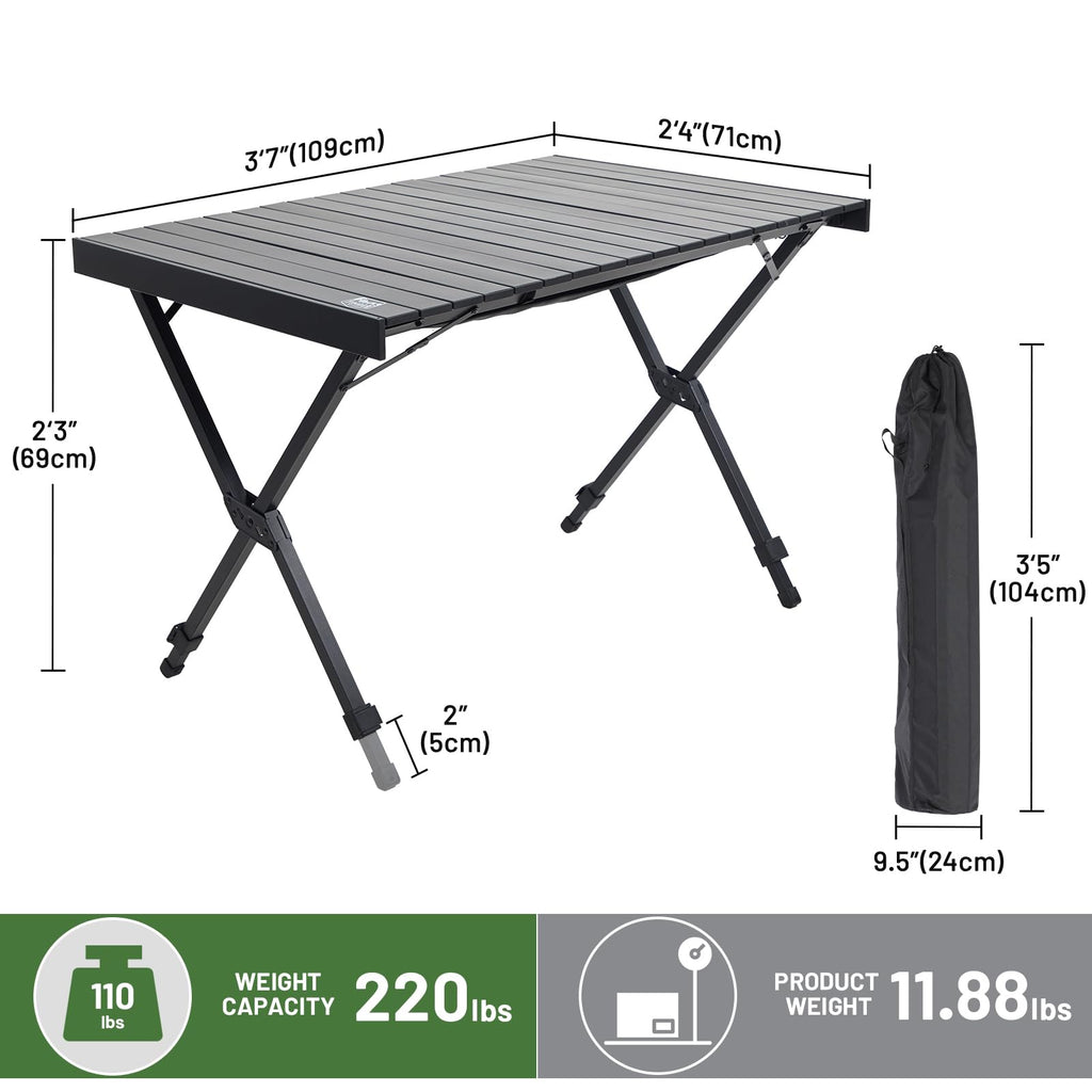 Folding Camping Table Adjustable Height Lightweight Aluminum Black Z9570