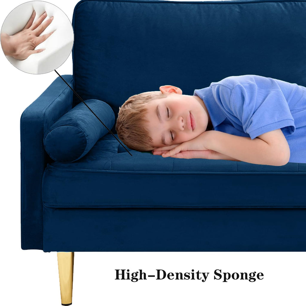 Navy Velvet 2-Seater Loveseat Sofa with Metal Legs J61774
