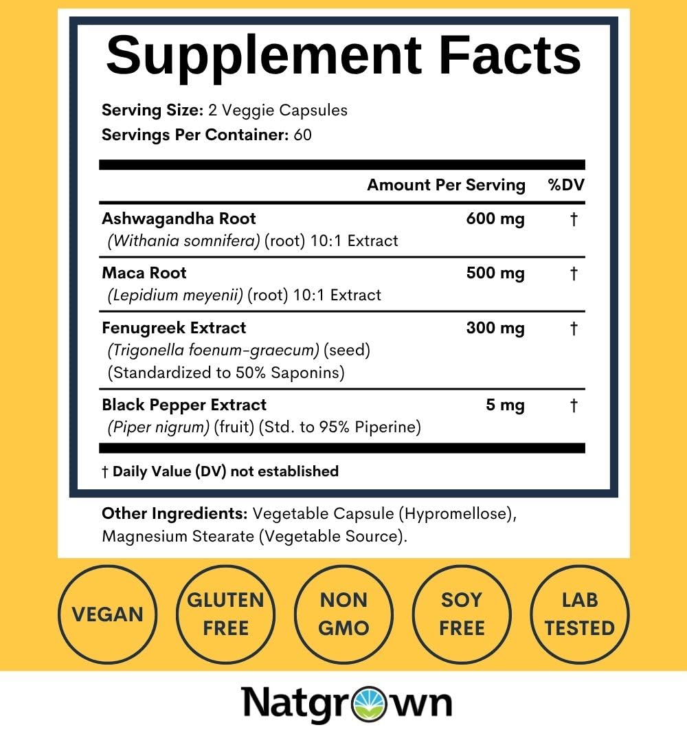 Ashwagandha Maca Root Fenugreek Capsules 120 Ct W54245