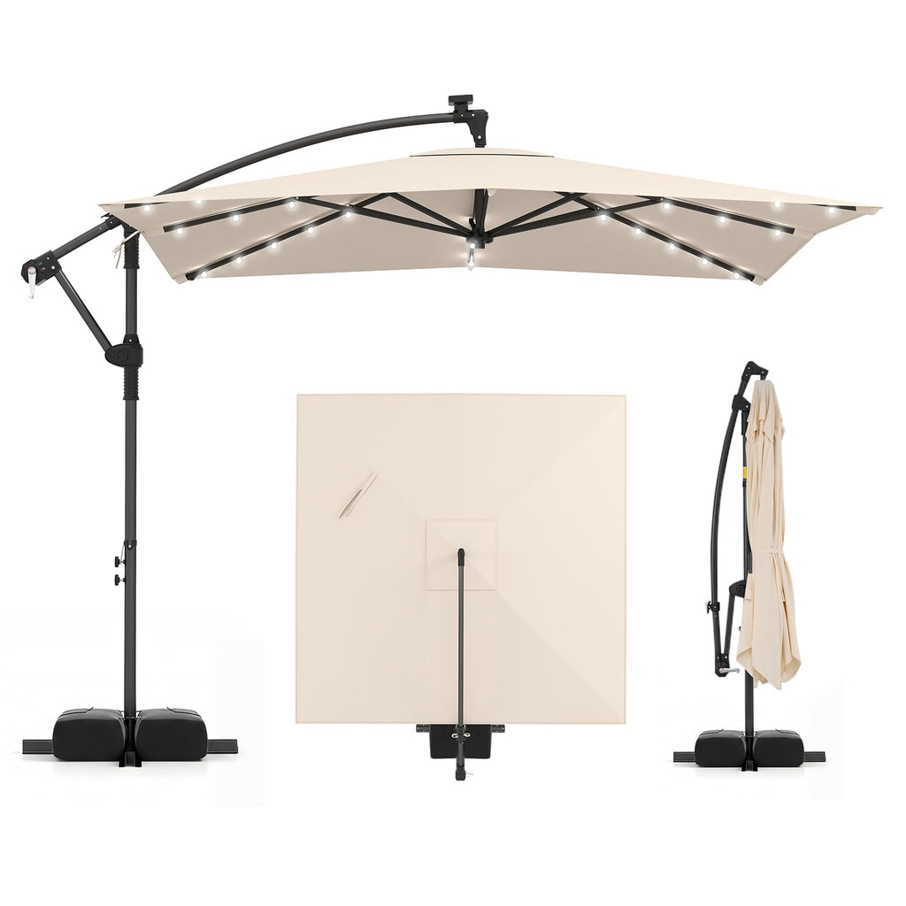 8x8 FT Solar Square Offset Cantilever Umbrella with Base S4575
