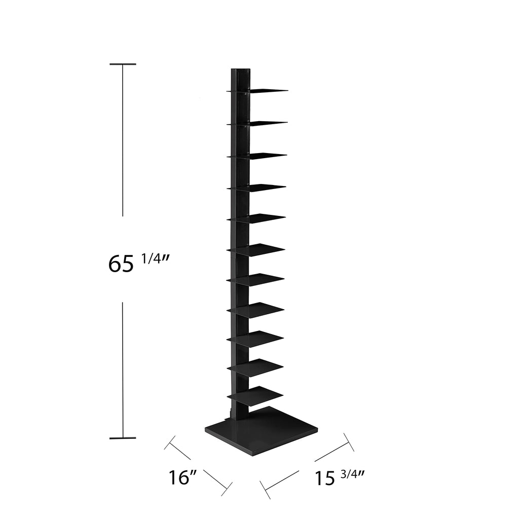 Black 12 Shelf Metal Book Tower F2206