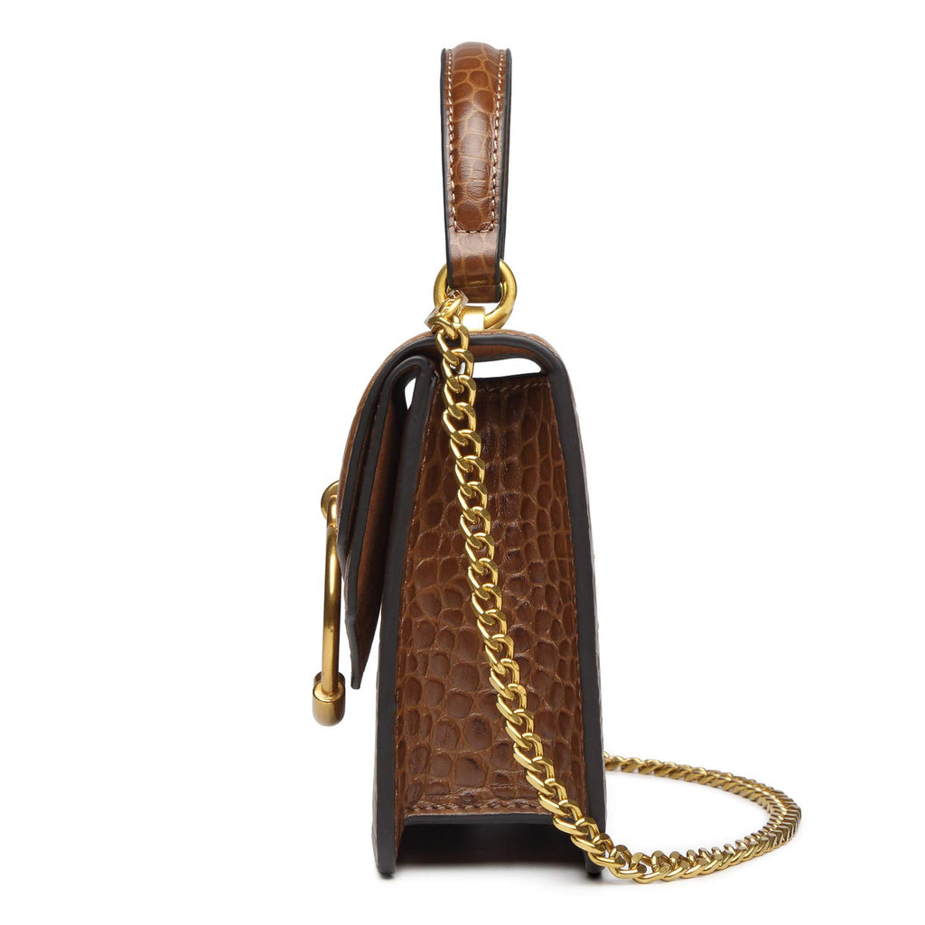 Croc Embossed Top Handle Leather Mini Crossbody Handbag U11223