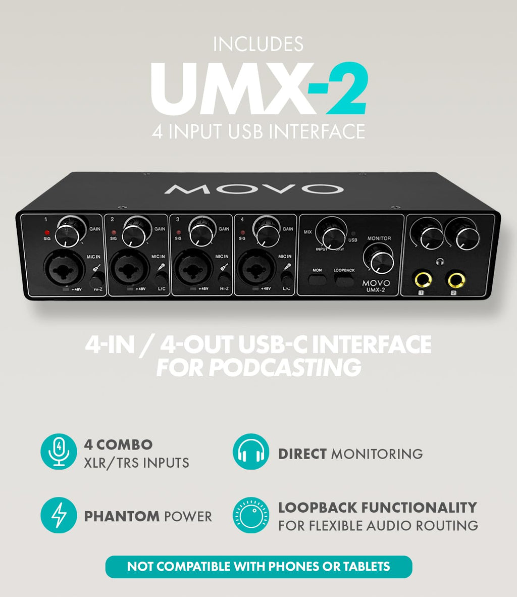 4-Person Podcast Equipment Bundle with 4-Channel USB Audio Interface and 4 Dynamic Microphones F294
