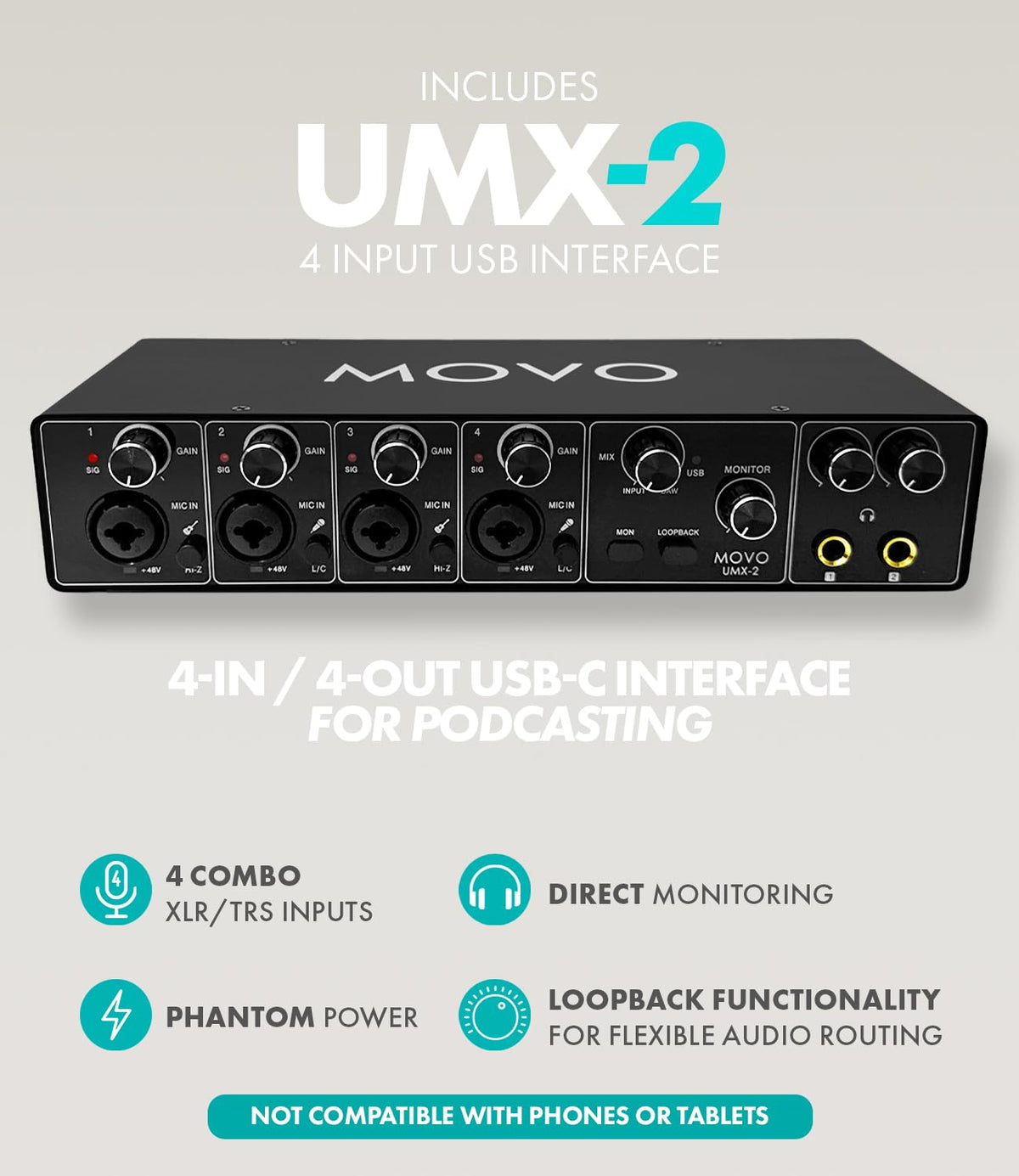 4-Person Podcast Equipment Bundle with 4-Channel USB Audio Interface and 4 Dynamic Microphones F294
