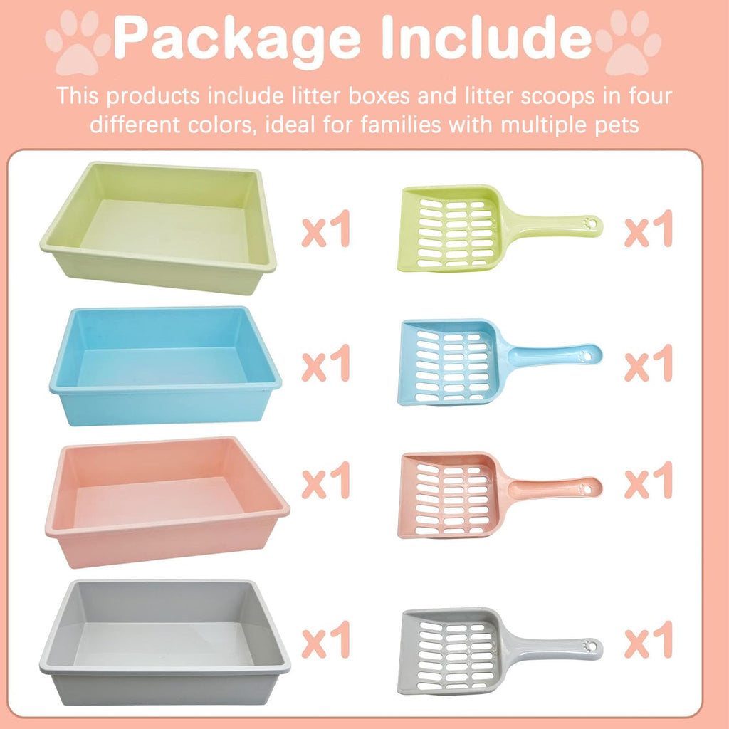 Medium Open Cat Litter Box with Scoop, Non-Stick Plastic, 15 x 11 x 4 Inches X294