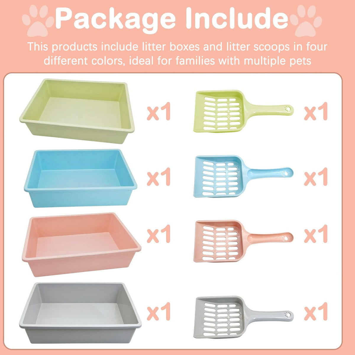 Medium Open Cat Litter Box with Scoop, Non-Stick Plastic, 15 x 11 x 4 Inches X294