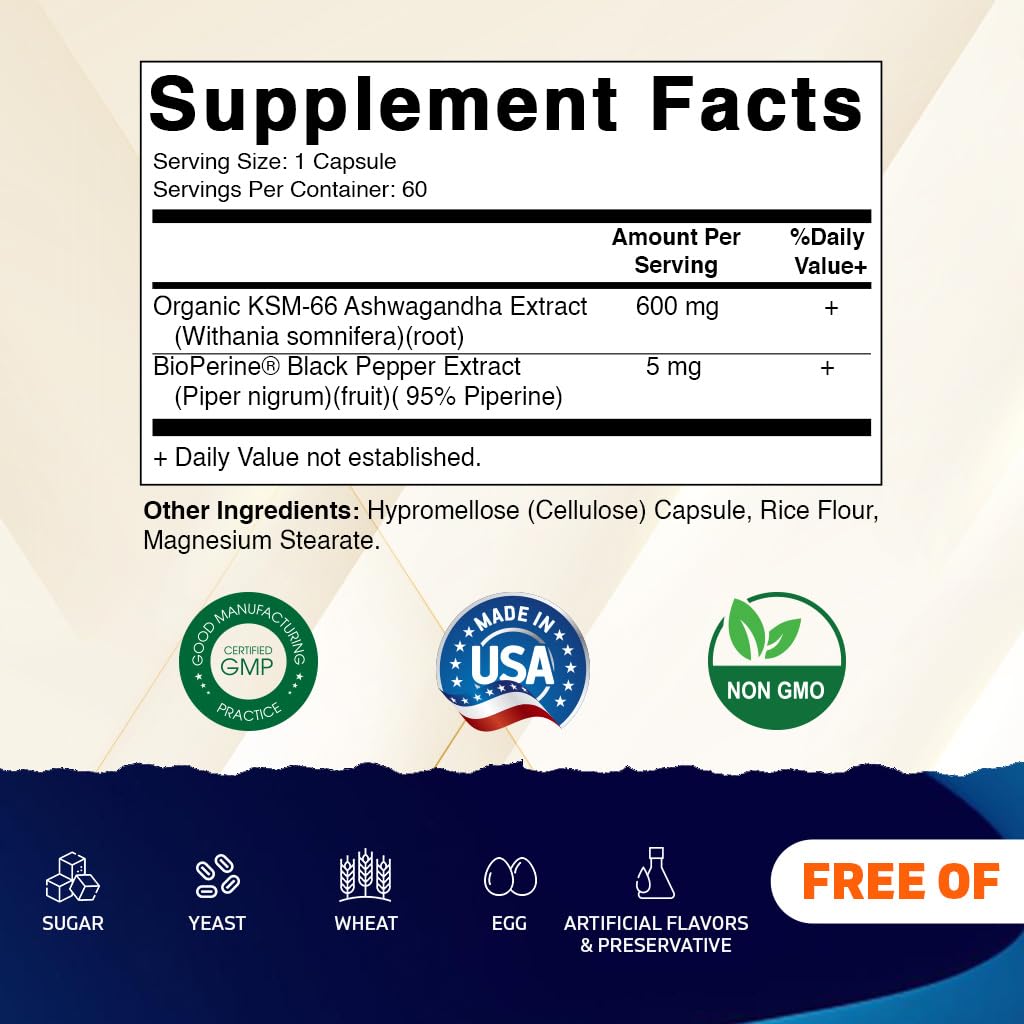 Ashwagandha Root Extract 600mg 60 Veggie Caps E8389
