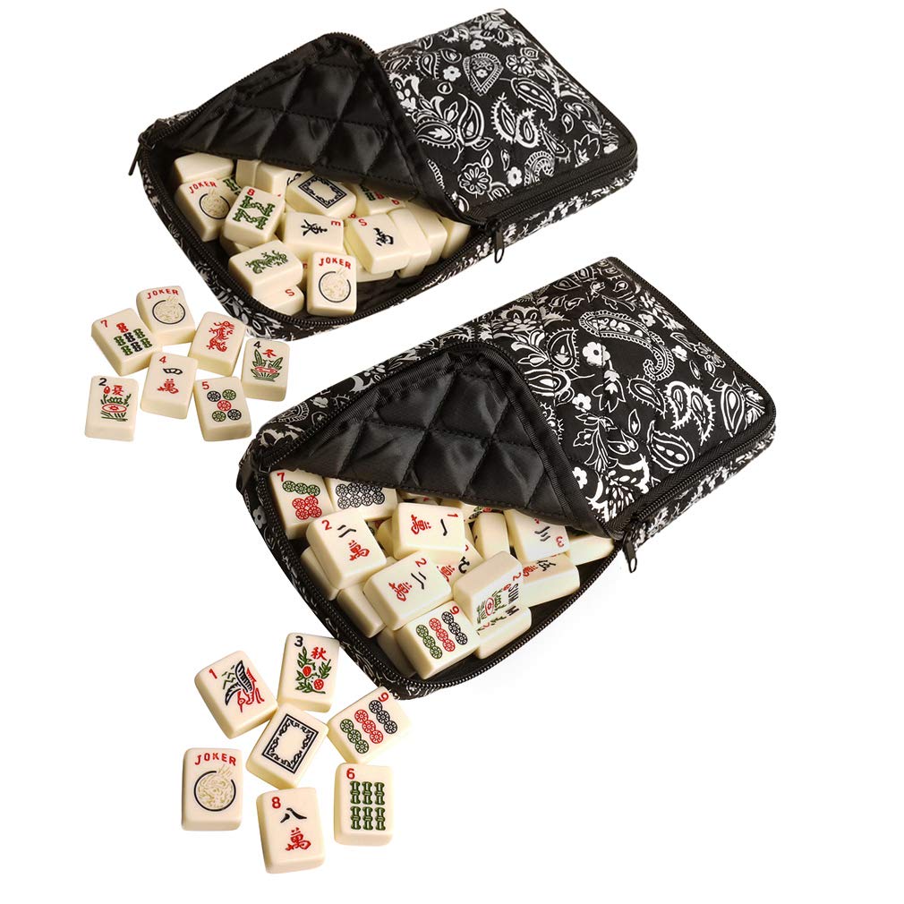 Black Paisley Mahjong Set with Soft Bag, 166 Ivory Colored Engraved Tiles, 4 All-in-One Rack/Pushers A616861