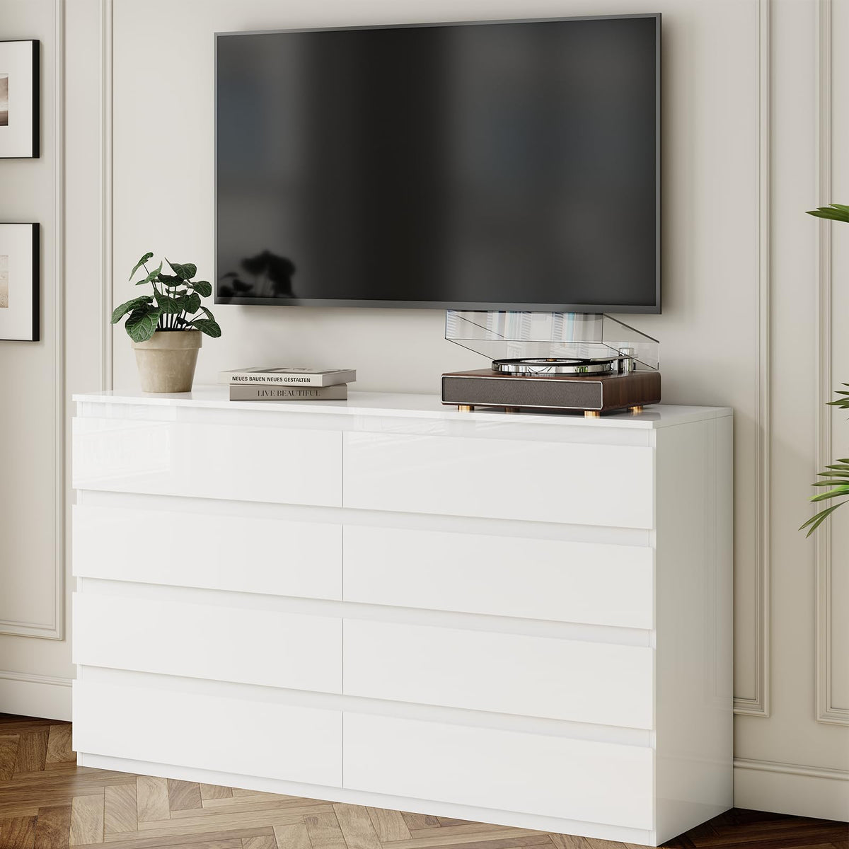 White 8 Drawer Wood Dresser I5595