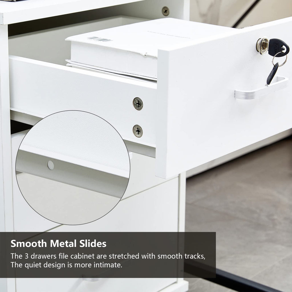 White 3 Drawer Rolling Wood File Cabinet E371