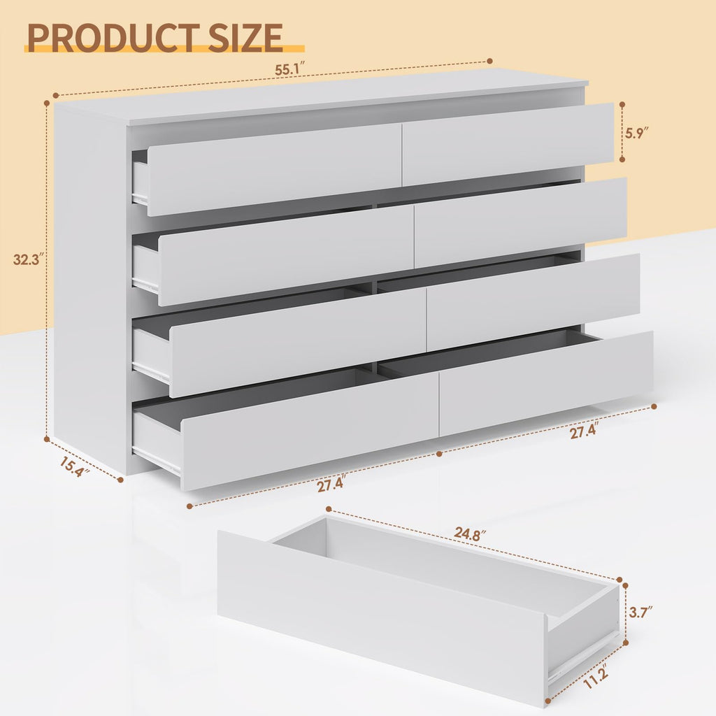 White 8 Drawer Wood Dresser I5595