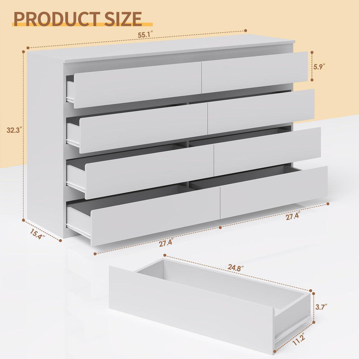 White 8 Drawer Wood Dresser I5595