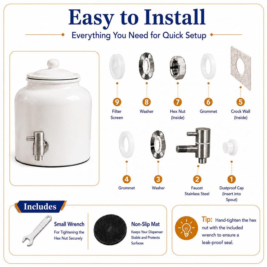 Ceramic Crock Water Dispenser with Stainless Faucet W3412