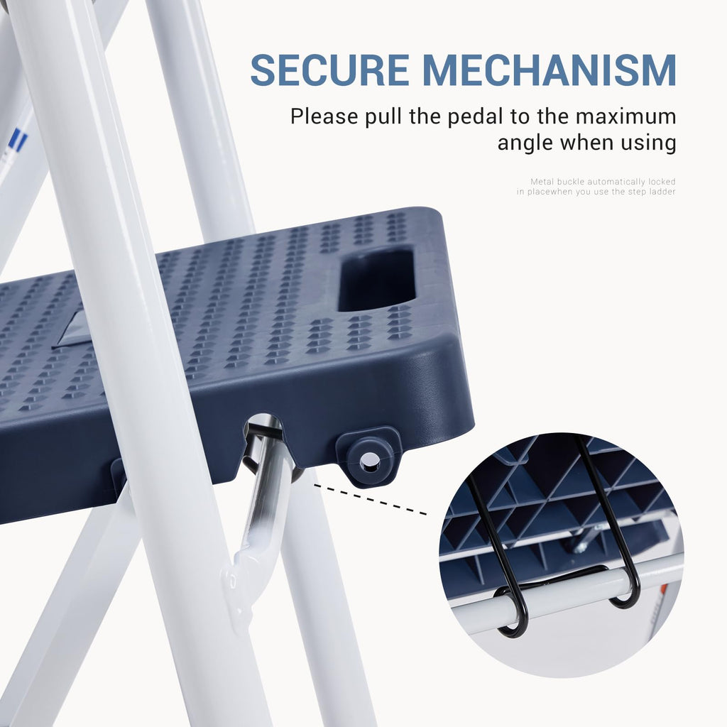3 Step Ladder with Anti-Slip Pedal and Handrail, 500lbs Blue N31470