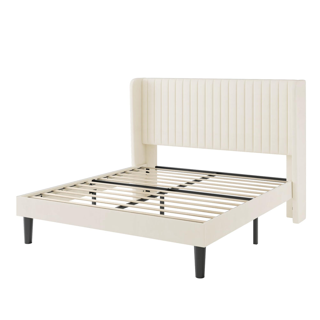 Queen Size Cream Velvet Bed Frame A54023