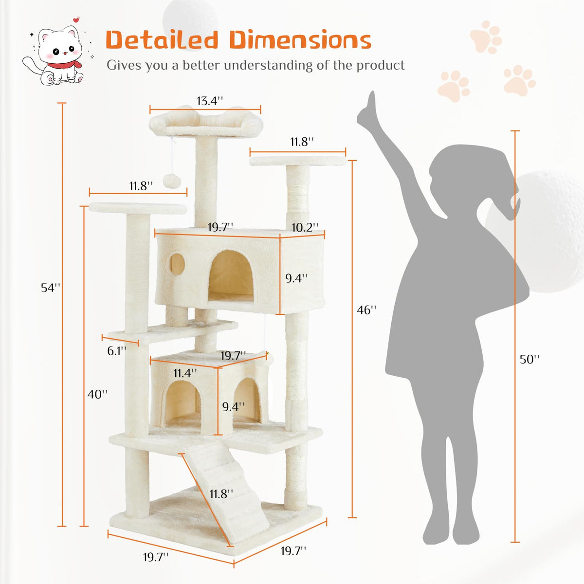 54-inch Cat Tree Tower with Scratching Posts B708213
