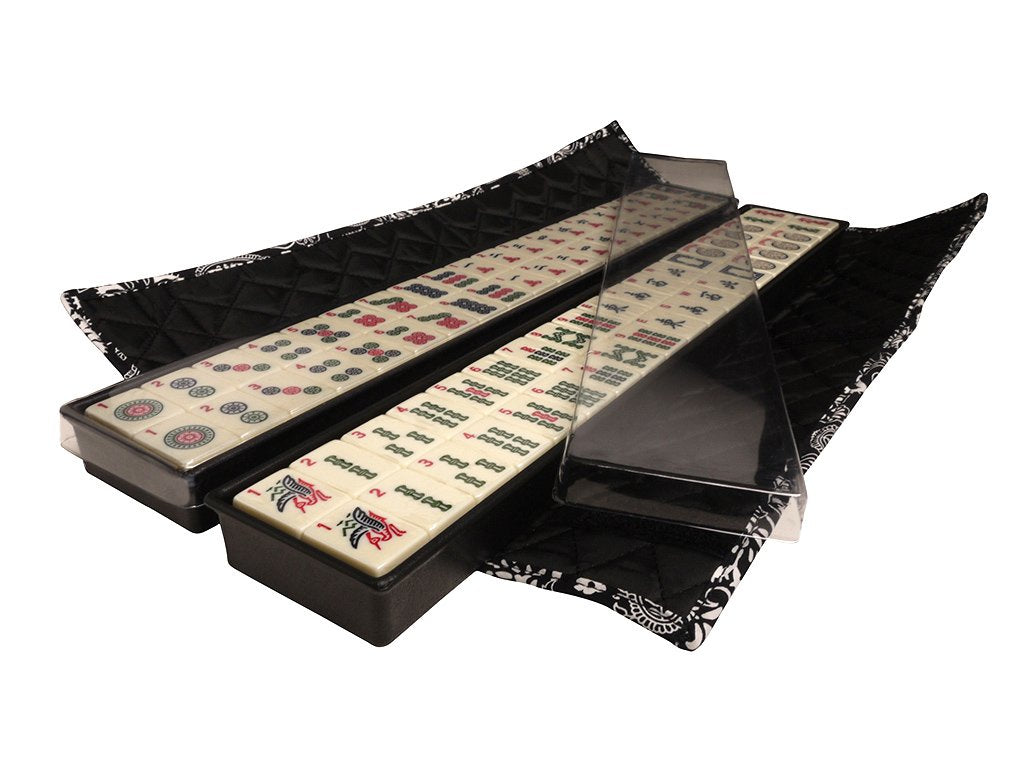 Black Paisley Mahjong Set with Soft Bag, 166 Ivory Colored Engraved Tiles, 4 All-in-One Rack/Pushers A616861